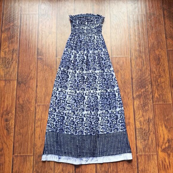 Faherty Womens Margarita Strapless Maxi Dress Sz XS 100% Linen Blue Coastal Boho - Picture 14 of 16